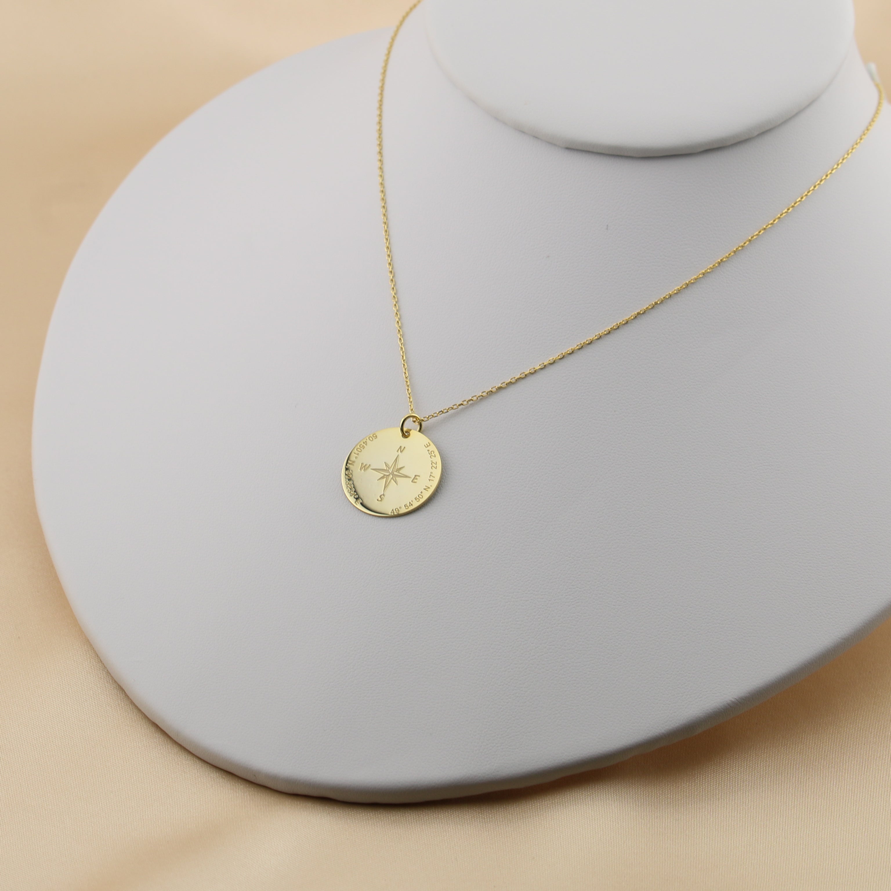 Compass coin necklace on cable chain