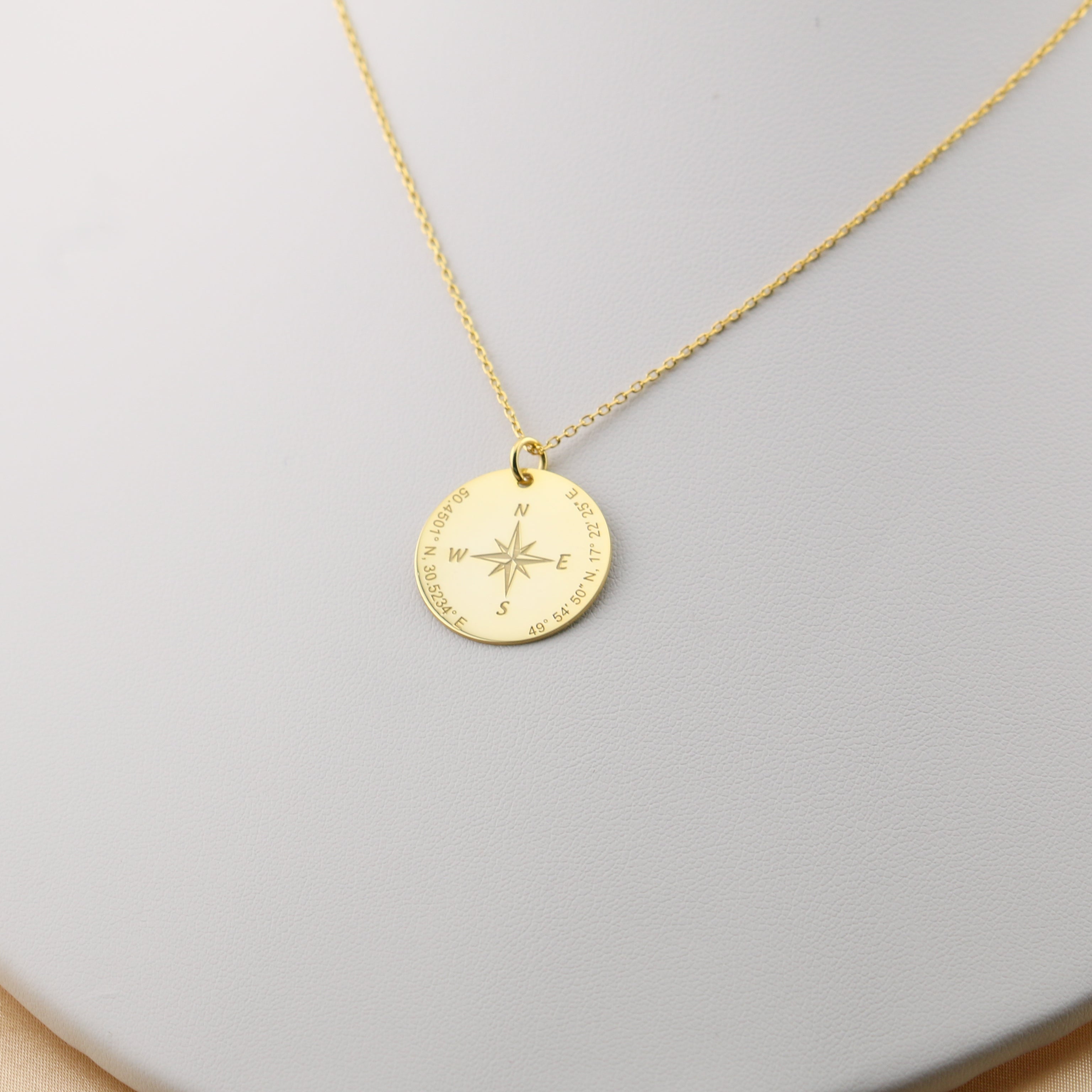 Compass coin necklace on cable chain
