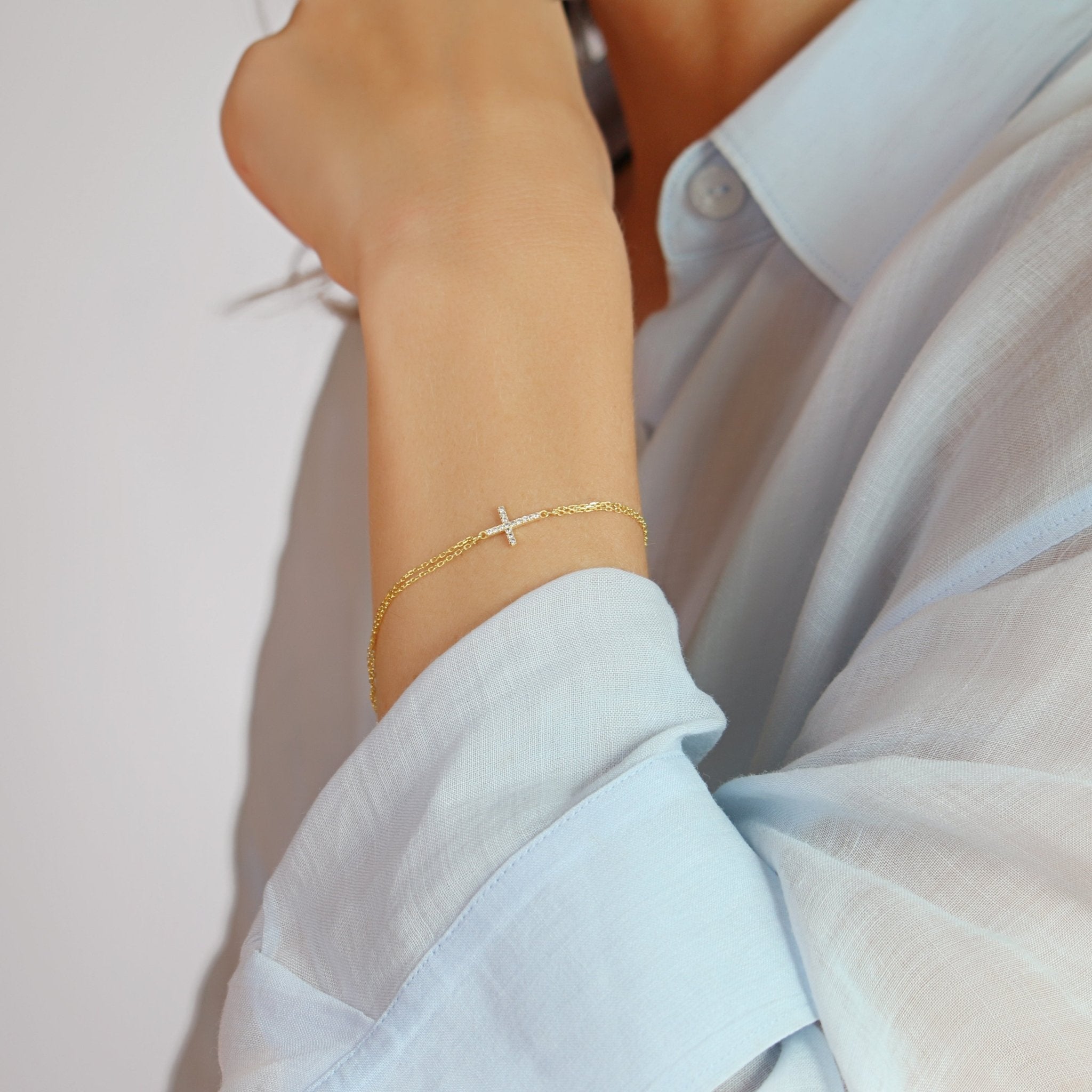 Cross Double Strand Bracelet - Sterling Silver - Taras Lesya
