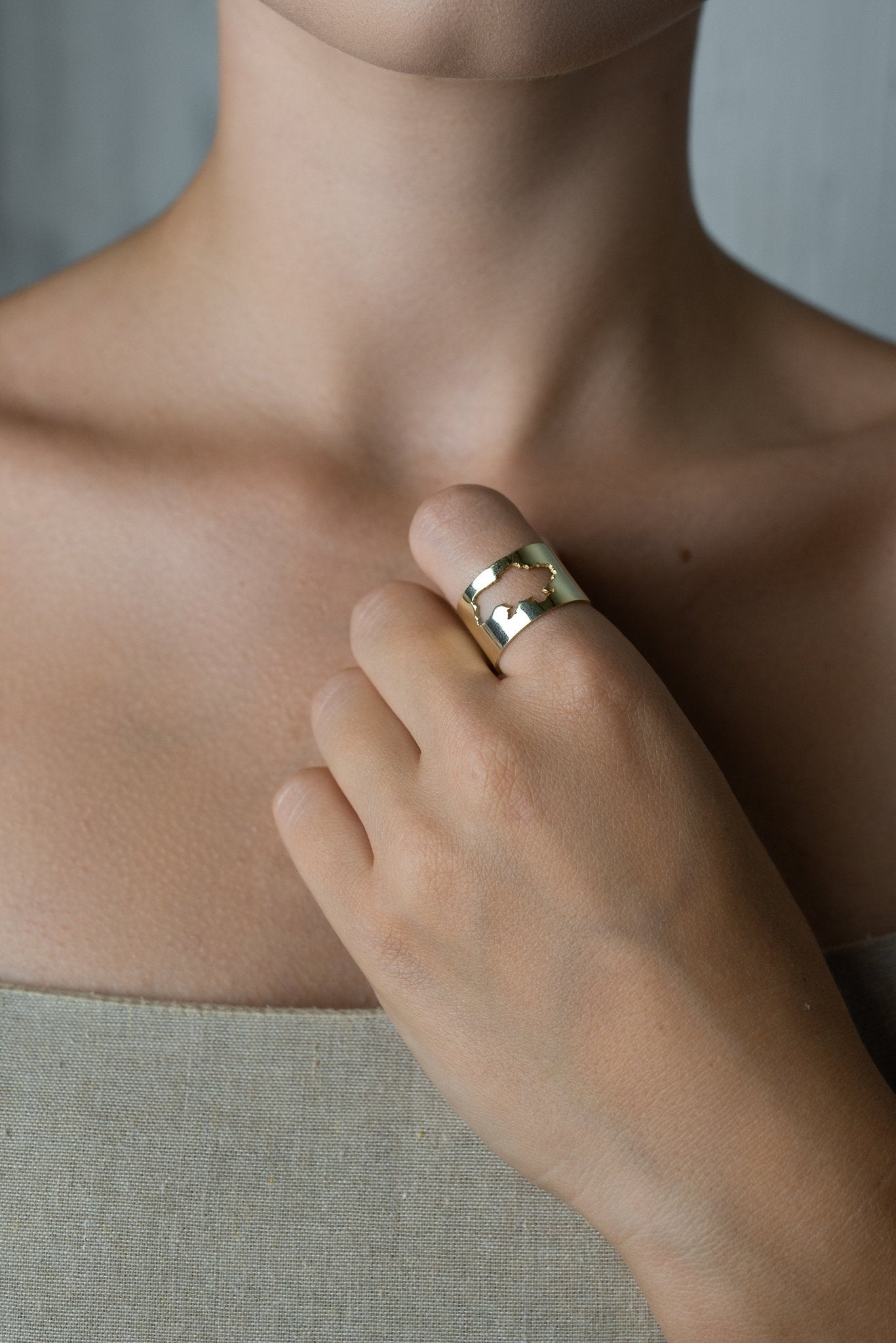Map of Ukraine Cocktail Ring - 14K Gold - Taras Lesya