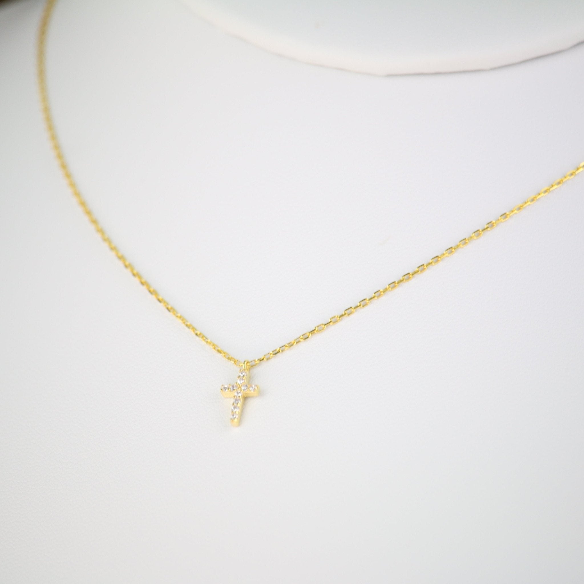 Rhinestone Cross Necklace - Sterling Silver - Taras Lesya
