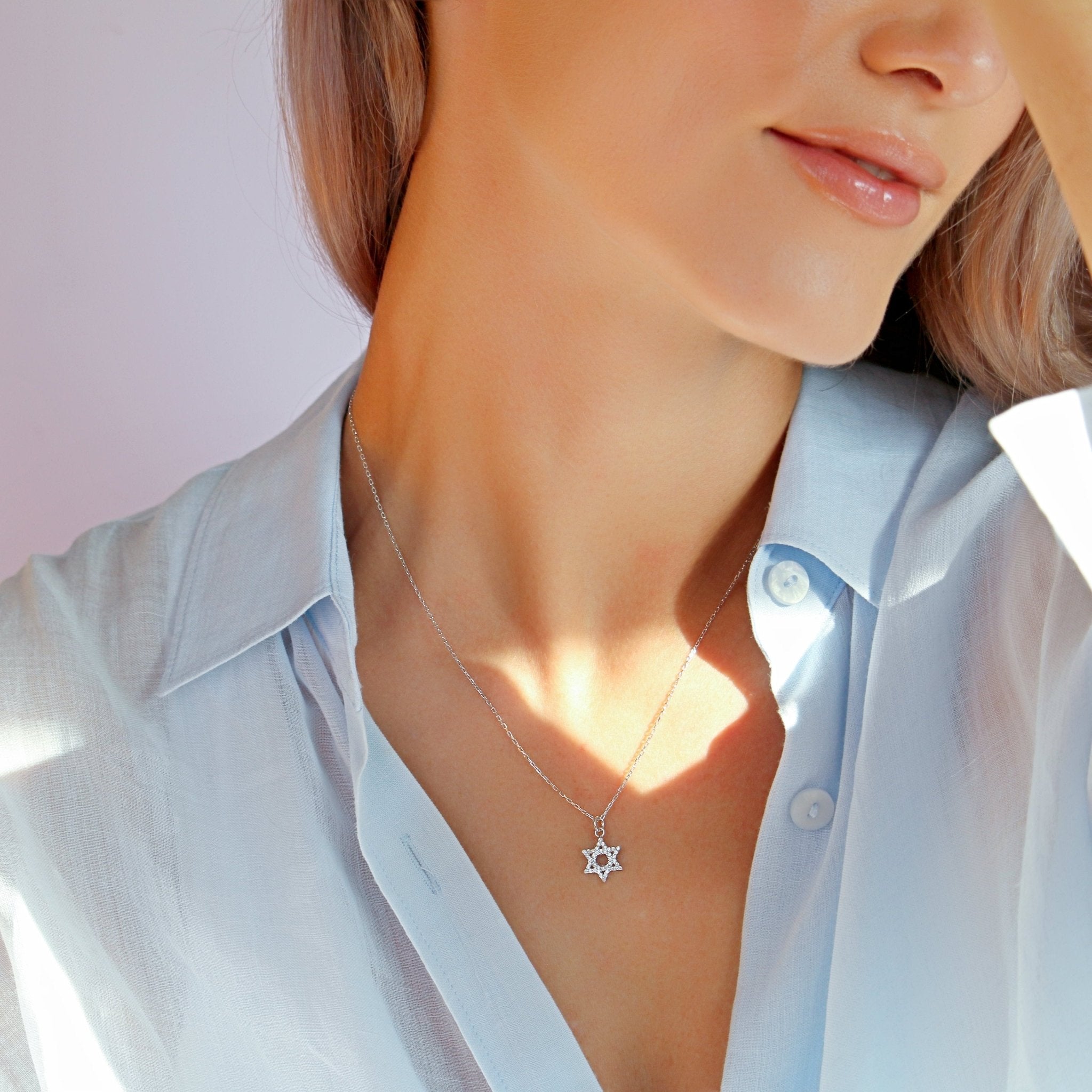 Rhinestone Star of David Necklace - Sterling Silver - Taras Lesya