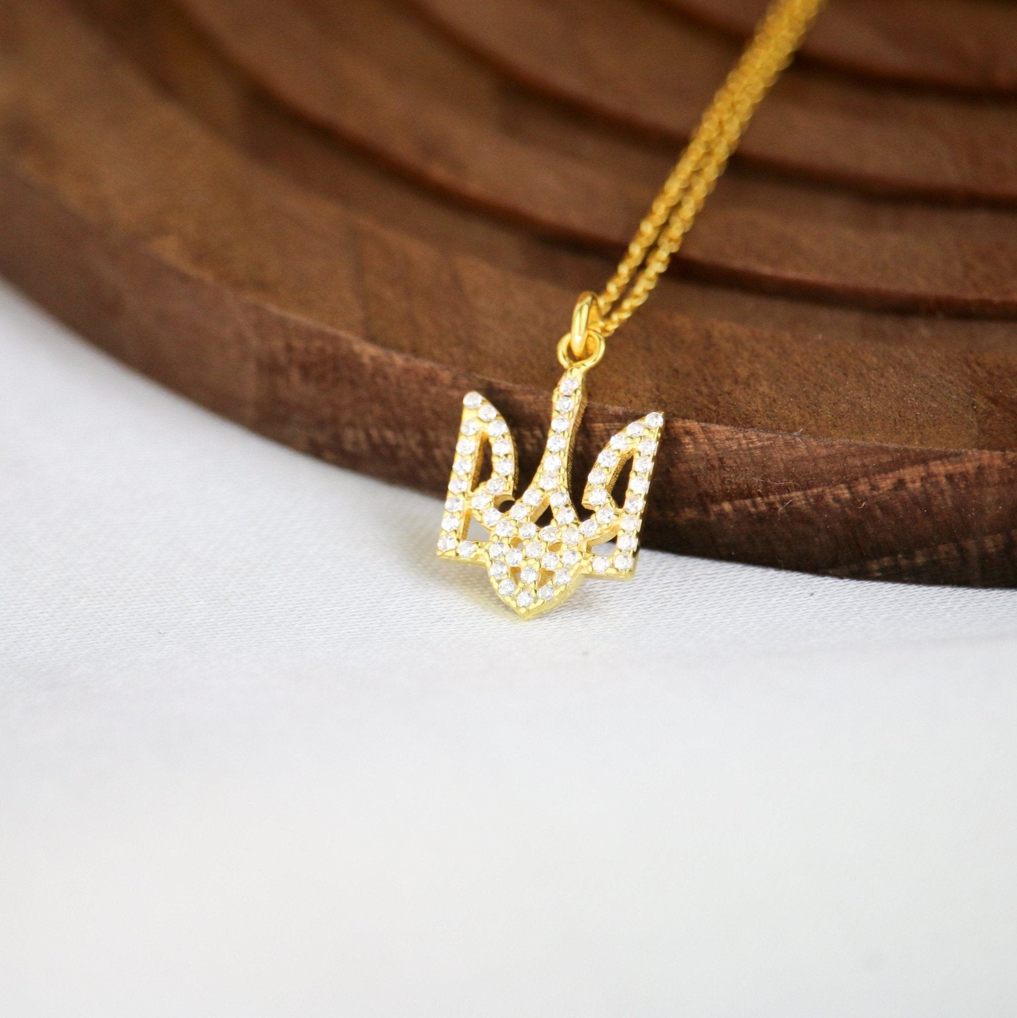 Rhinestone Trident Necklace - Sterling Silver - Taras Lesya