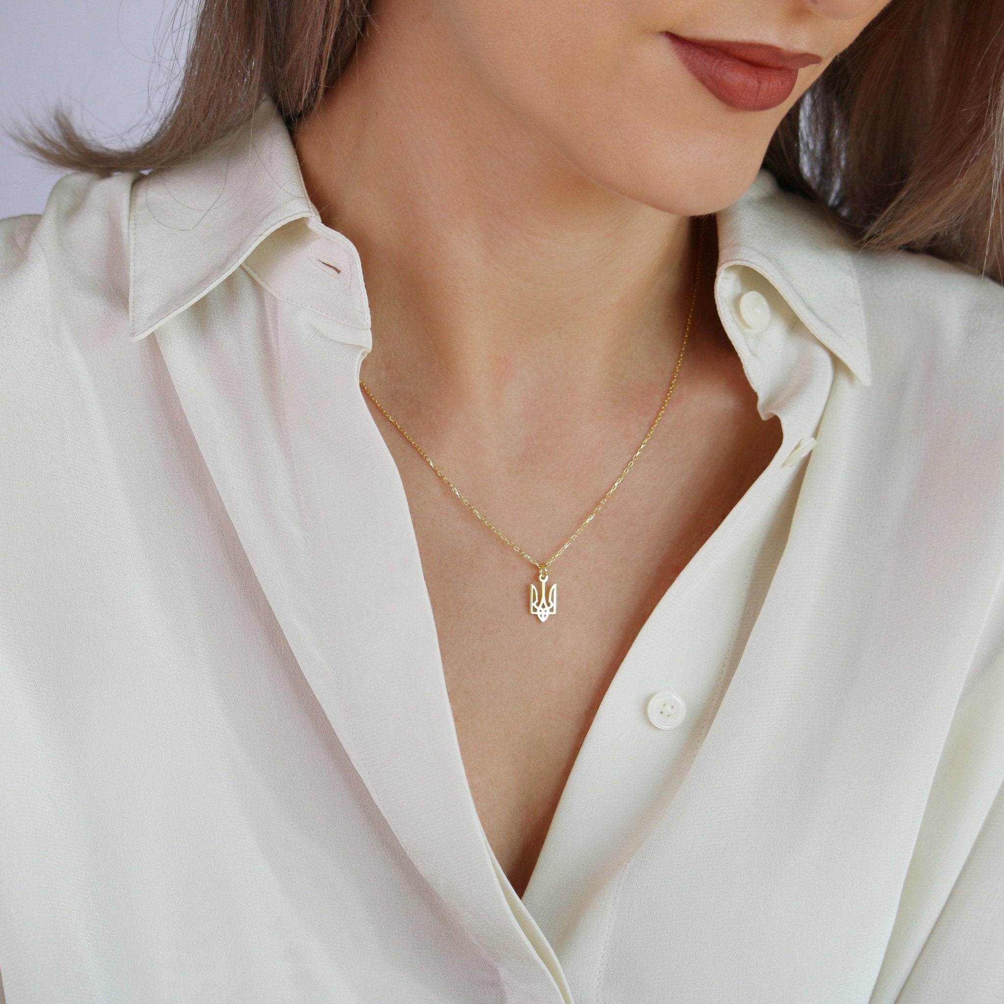 Ukraine Trident Necklace (Small) - 14K Gold - Taras Lesya