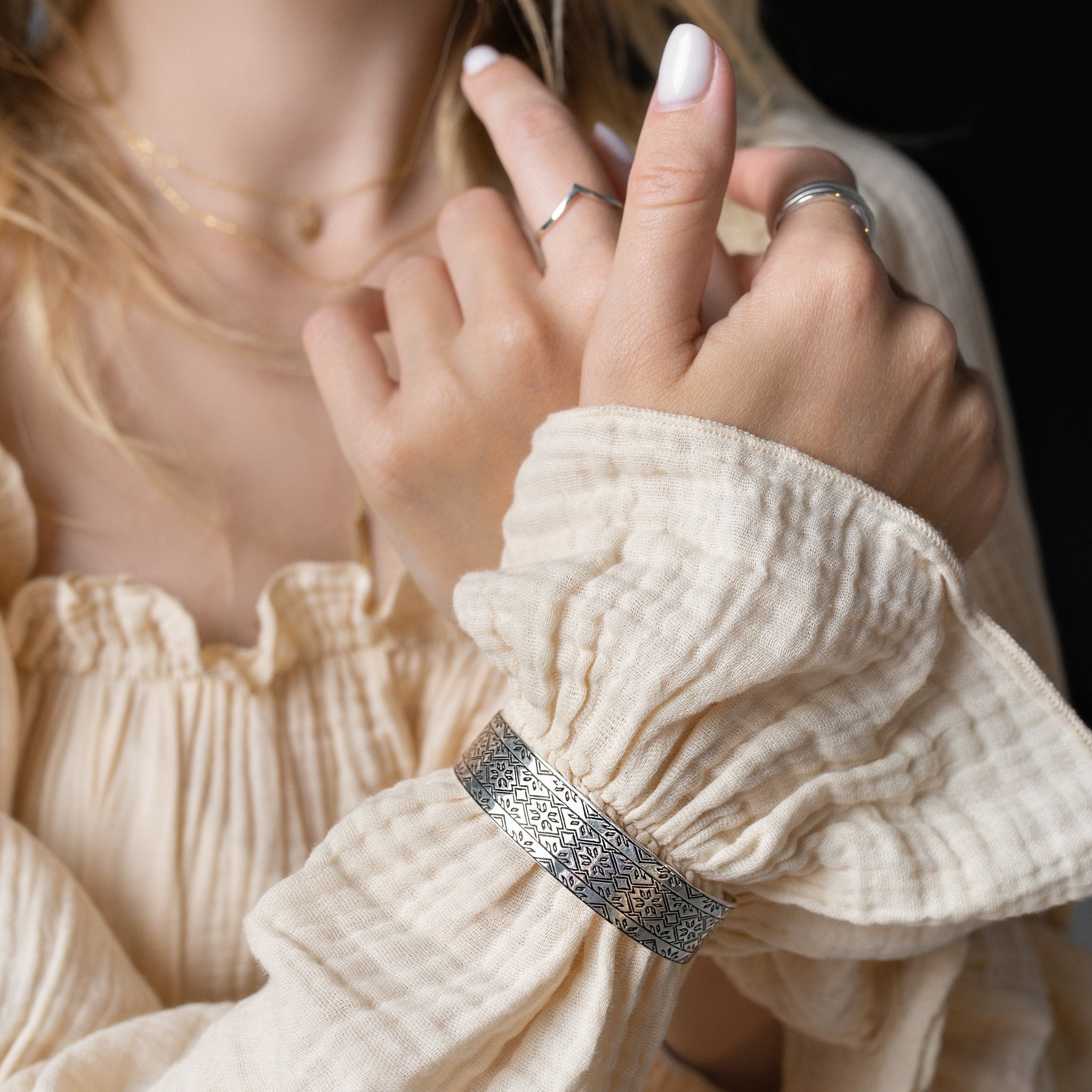 Vyshyvanka Cuff Bracelet - Sterling Silver - Taras Lesya