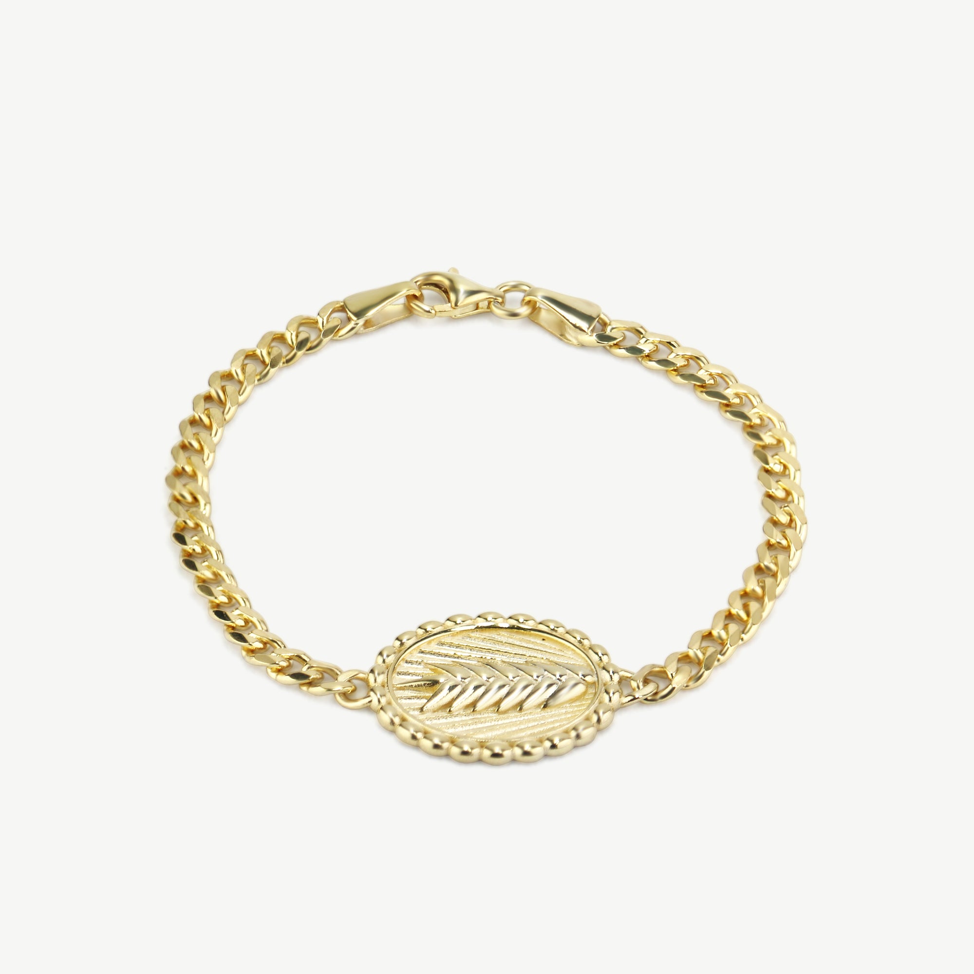 14K Yellow Gold Wheat Disc Bracelet