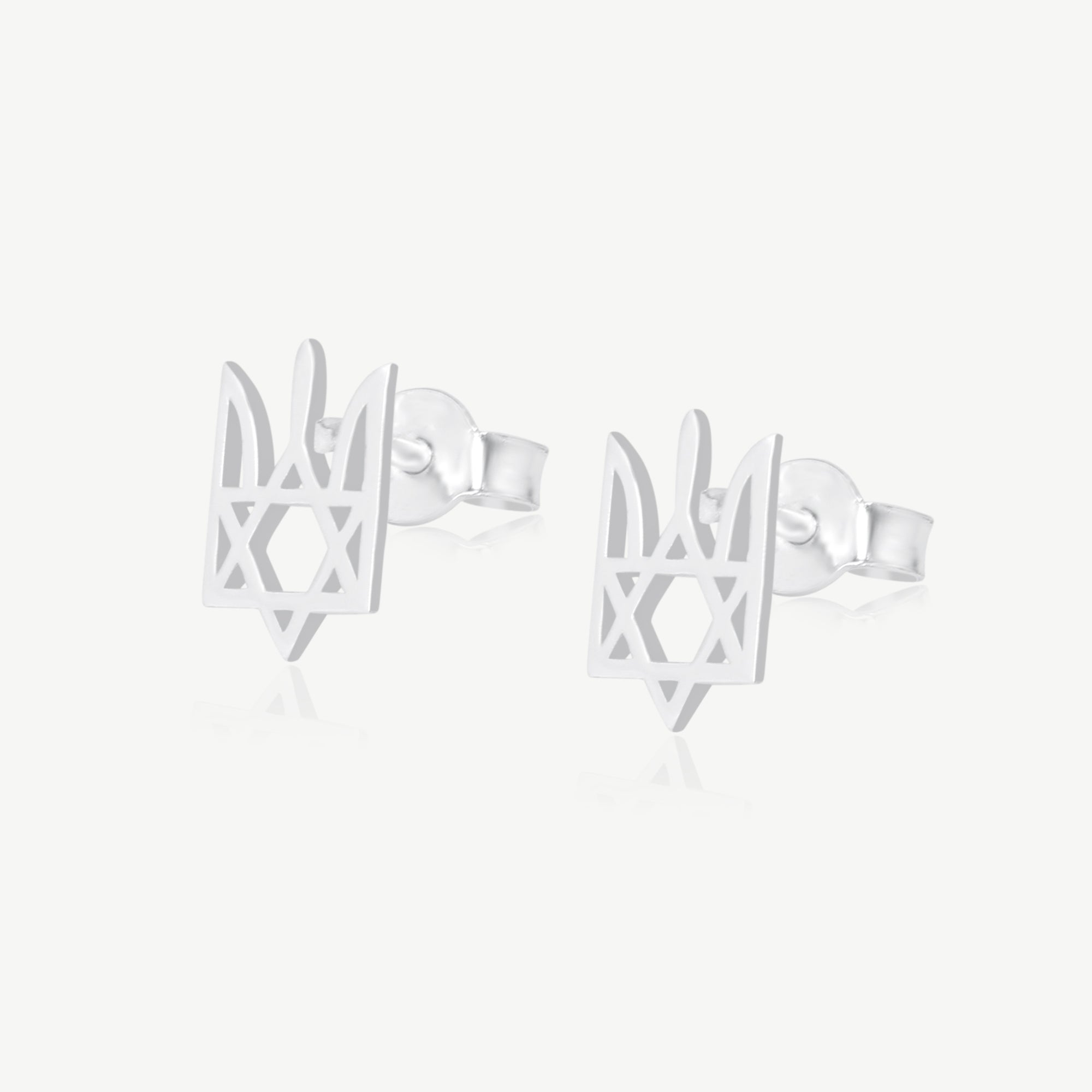 14K White Gold Silver Star of David x Trident Stud Earring