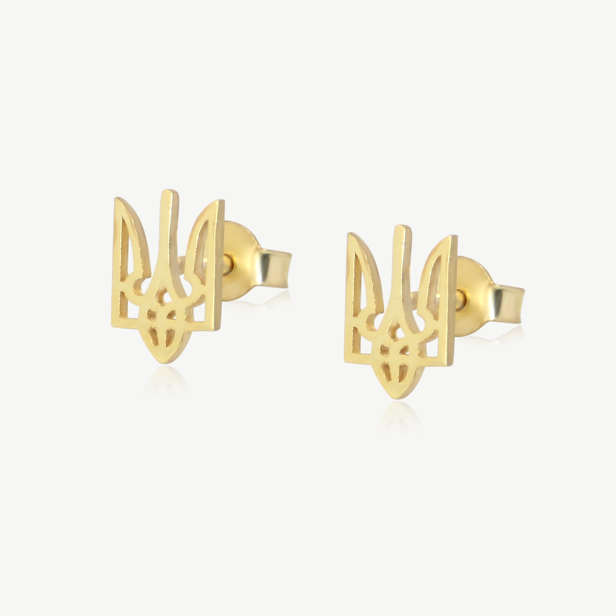 14K Yellow Gold Trident Stud Earring