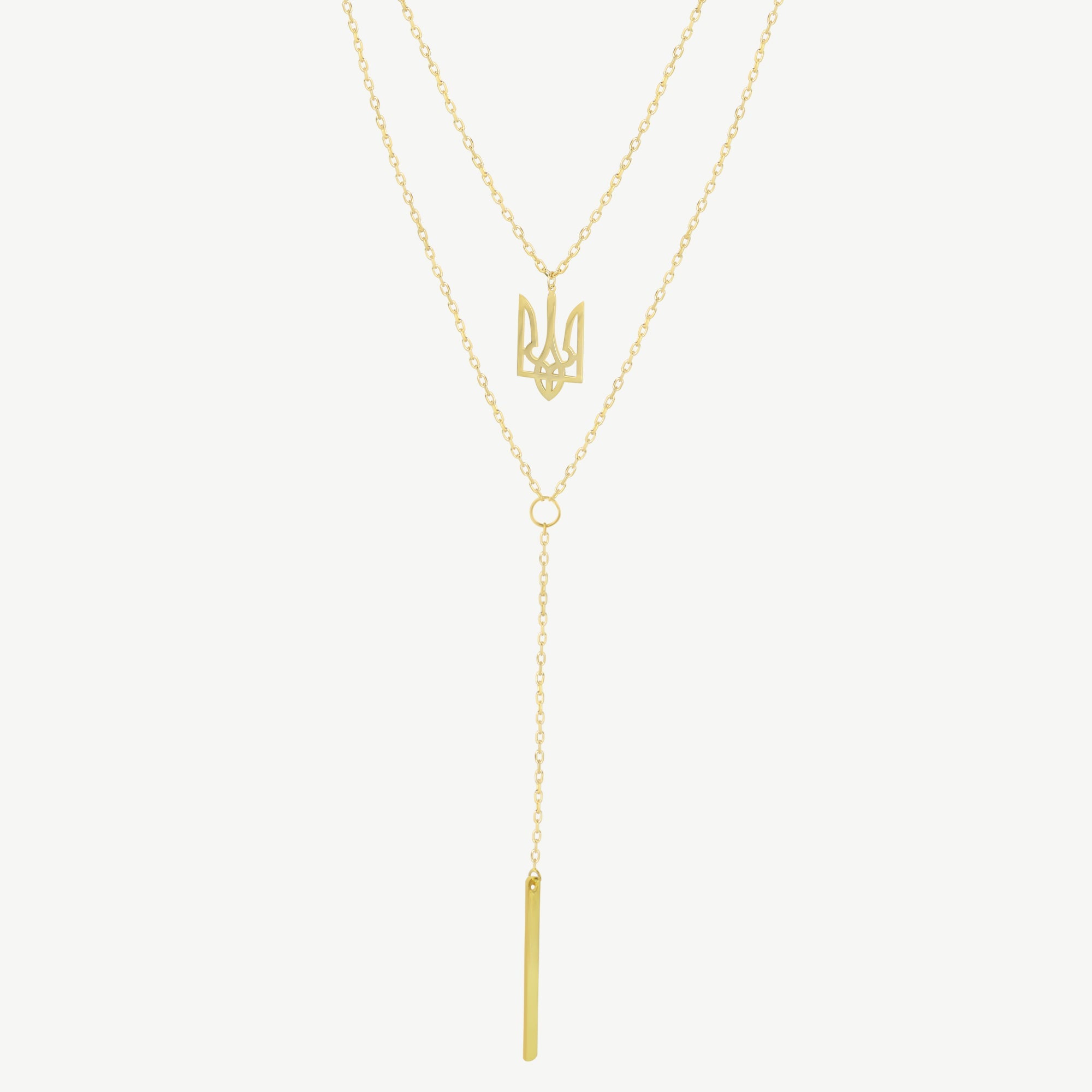 Gold-Plated Silver Trident Stack Double Strand Necklace