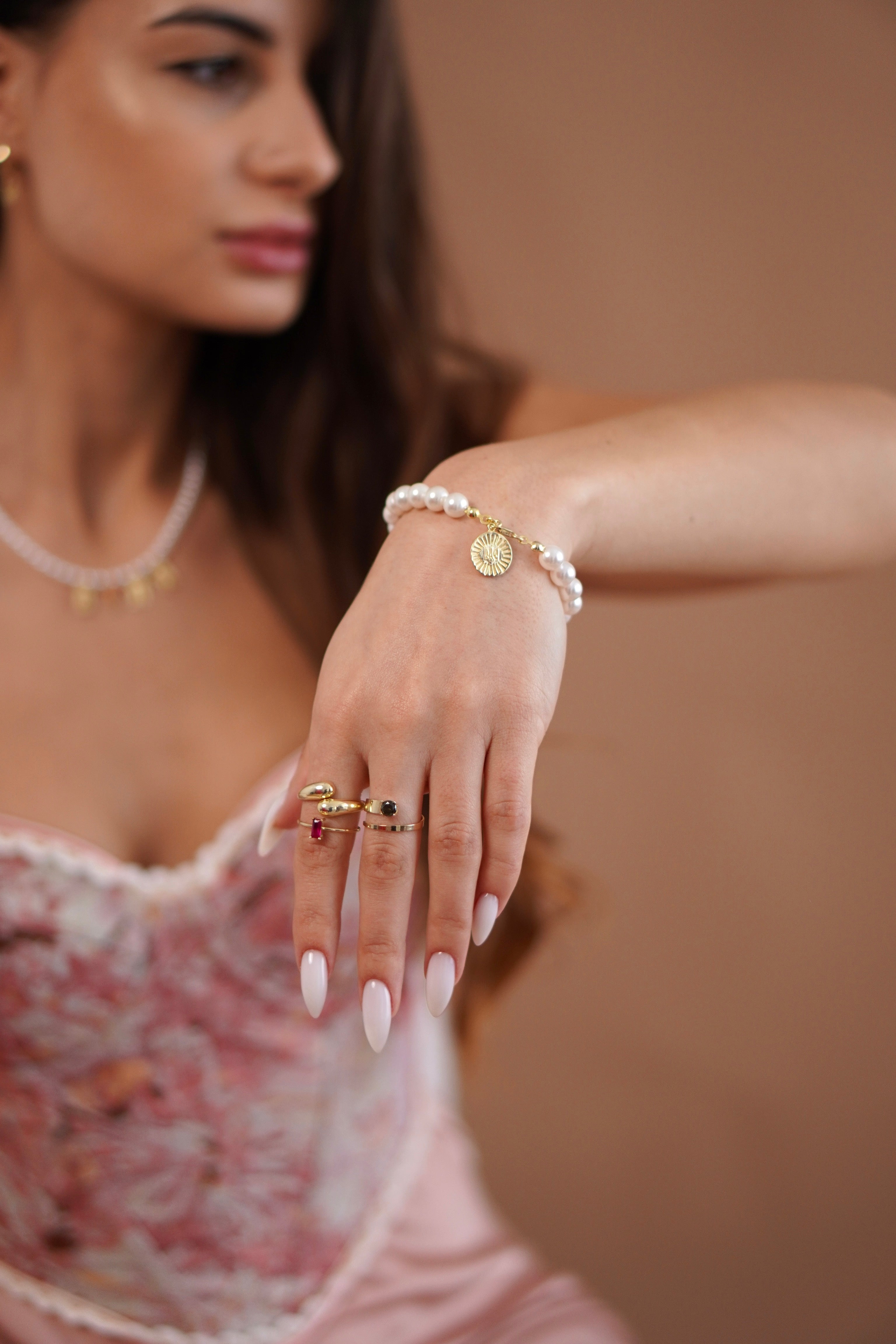 Pearl Trident Coin Bracelet - Sterling Silver