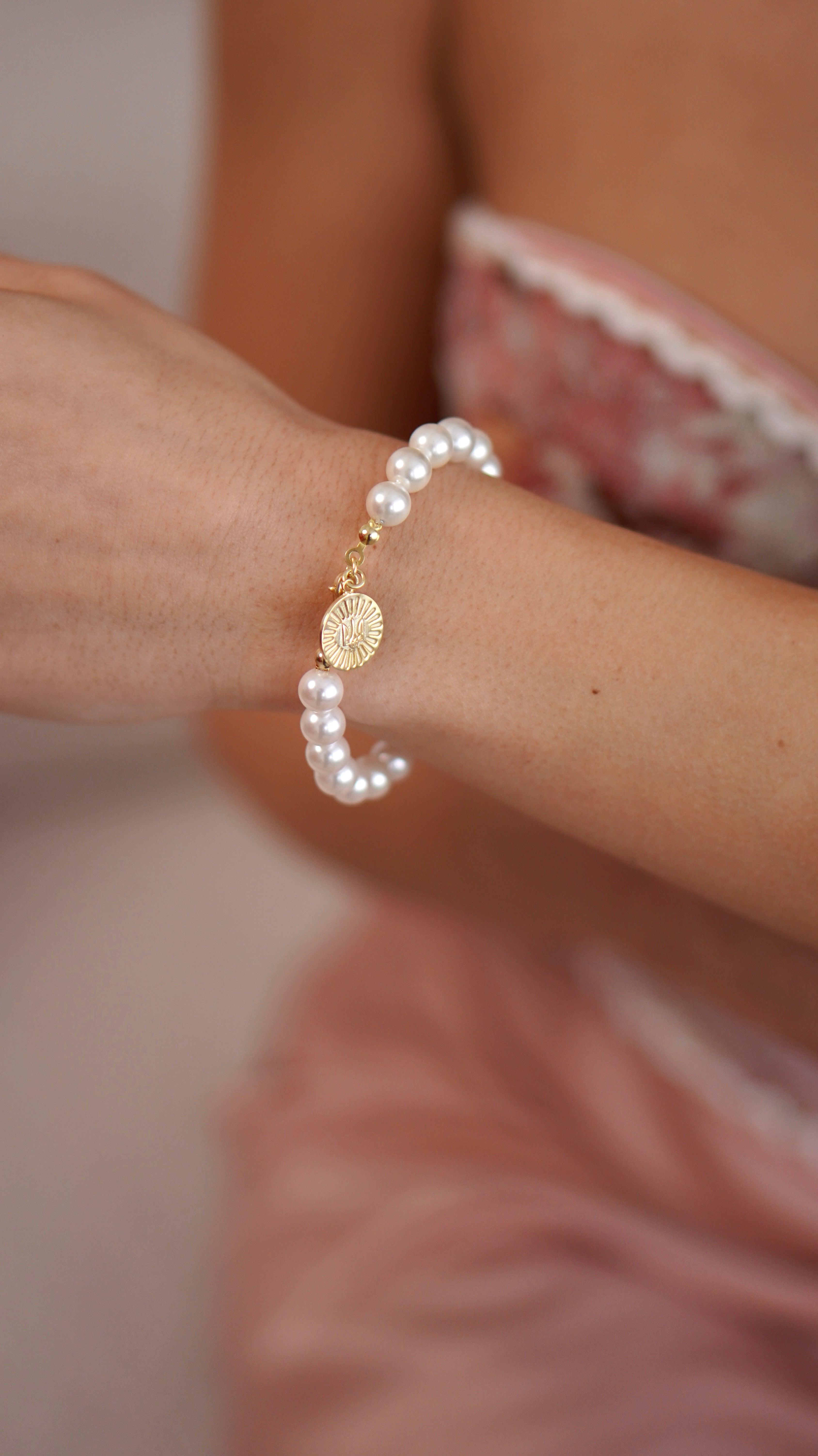 Pearl Trident Coin Bracelet - Sterling Silver