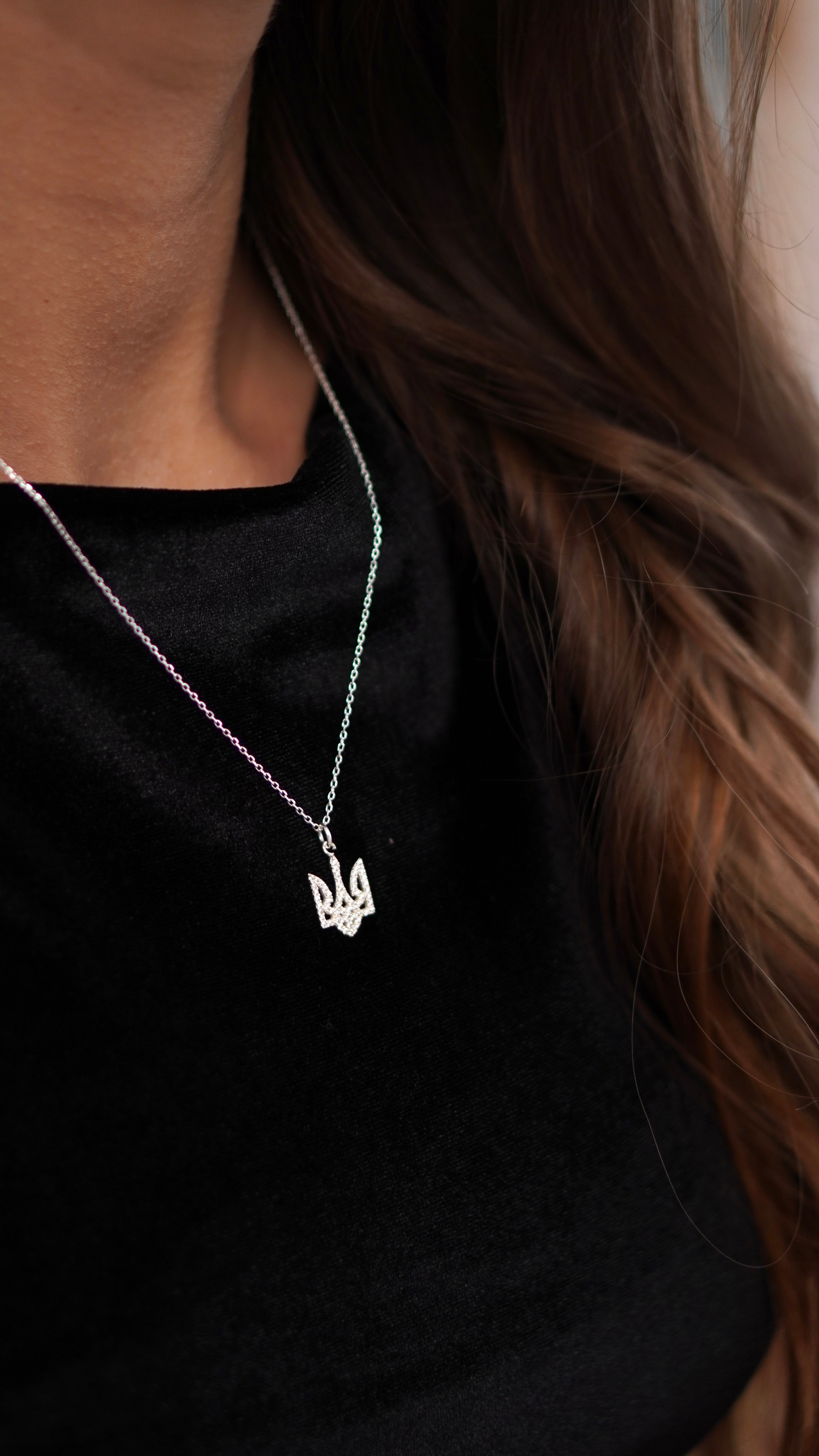 Rhinestone Trident Necklace - Sterling Silver