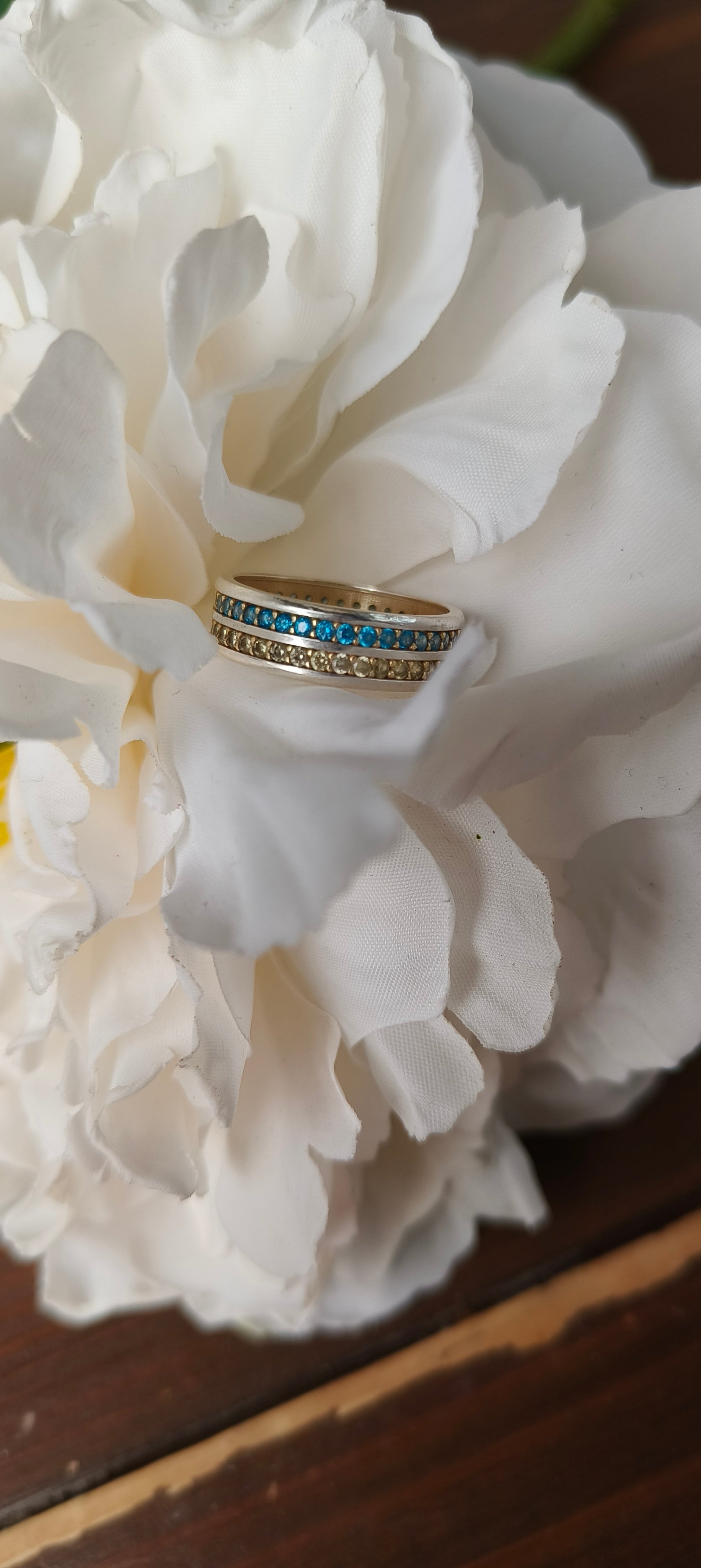 Blue and Yellow Eternity Band Ring