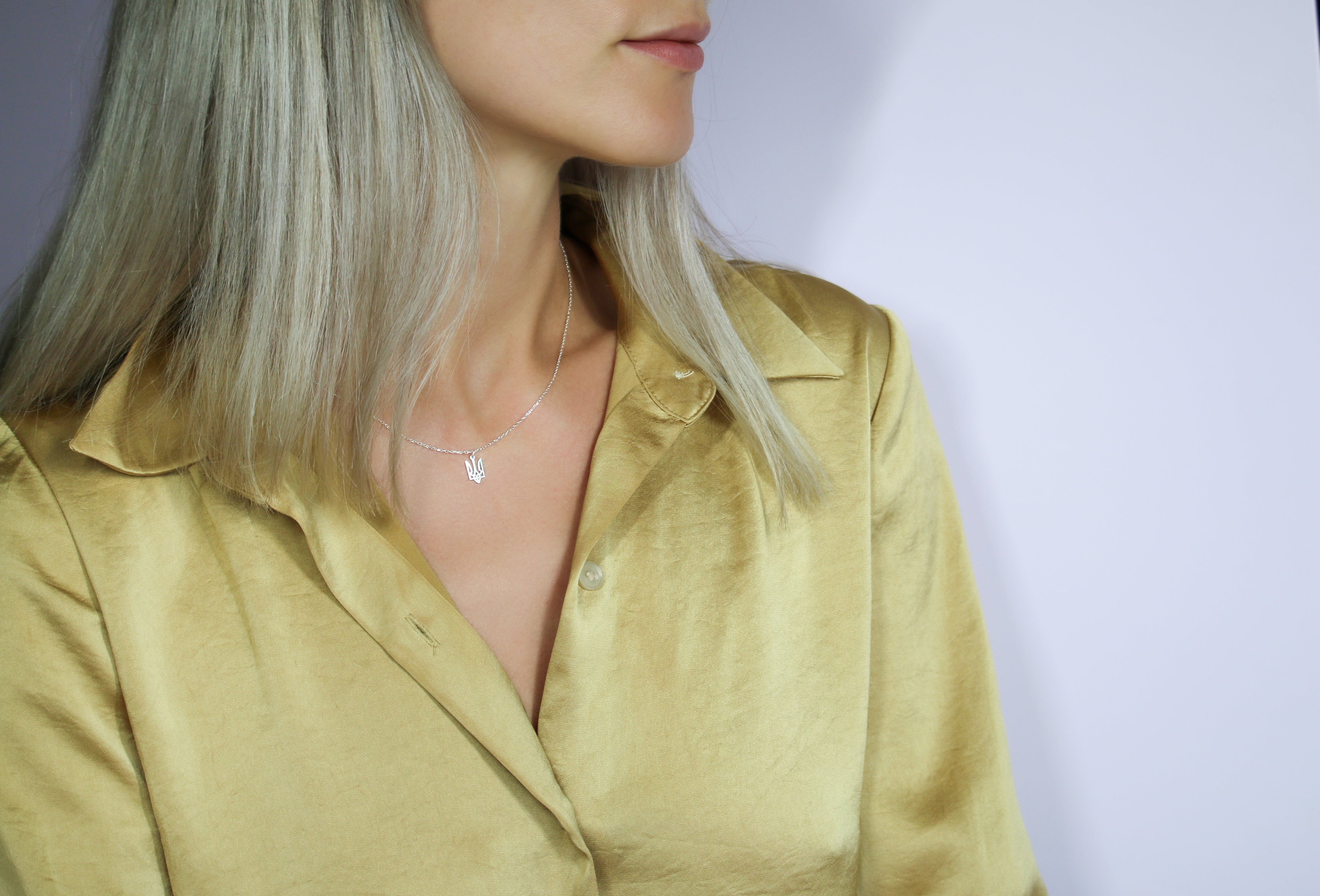 14K White Gold Tiny Ukraine trident necklace