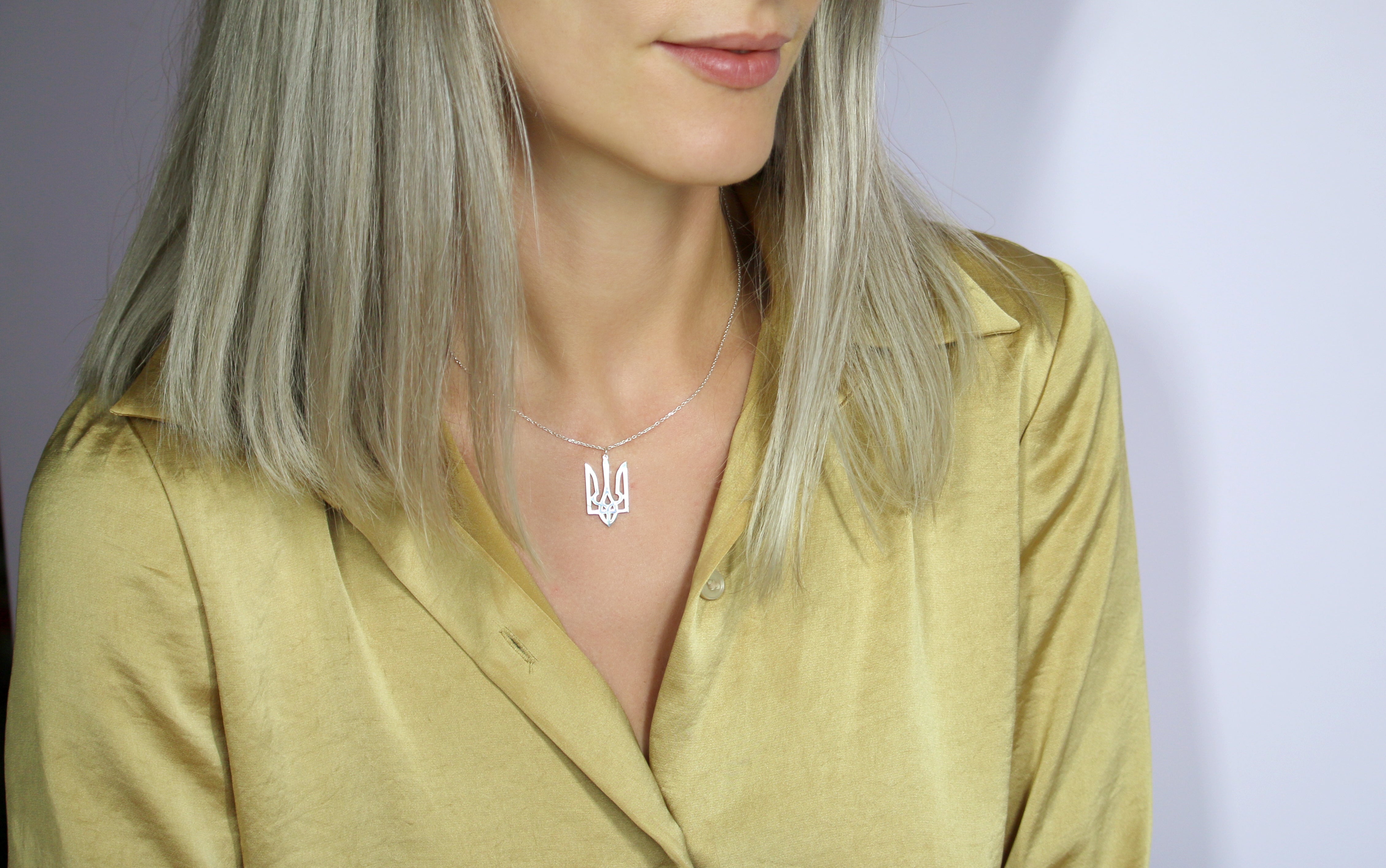 Silver Large Ukraine Trident Necklace