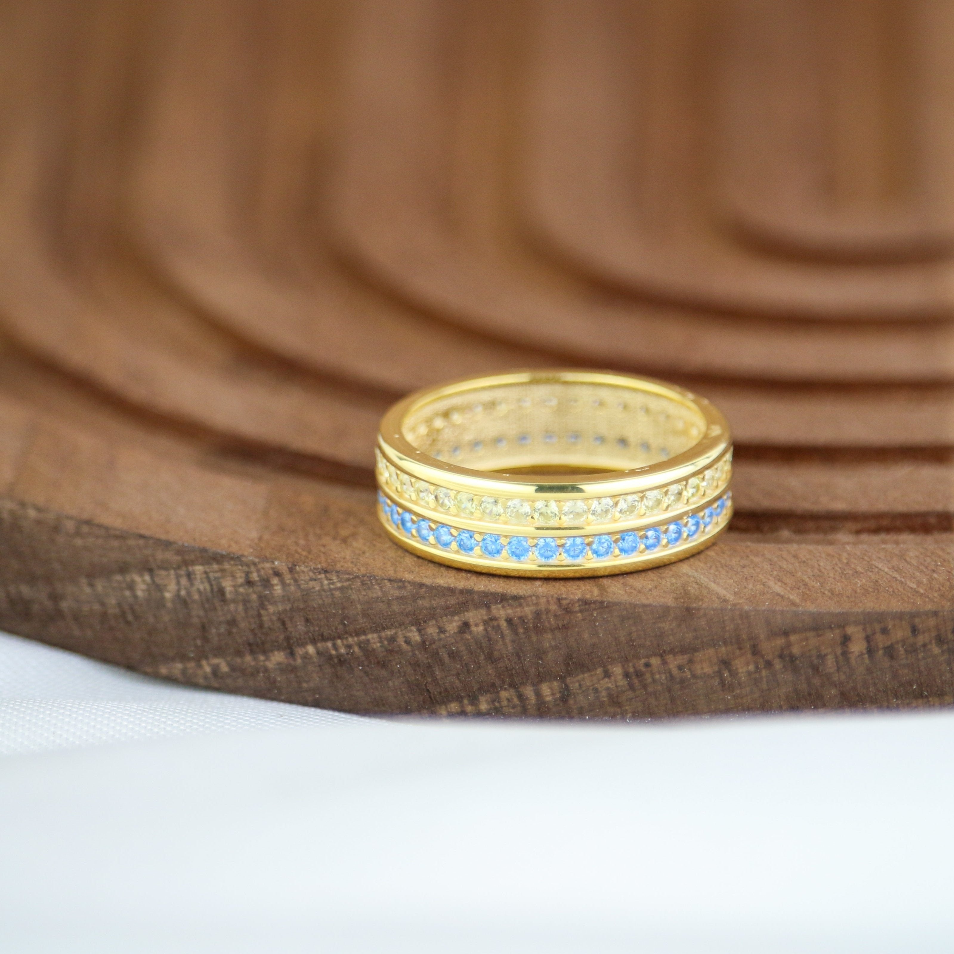 Blue and Yellow Eternity Band Ring