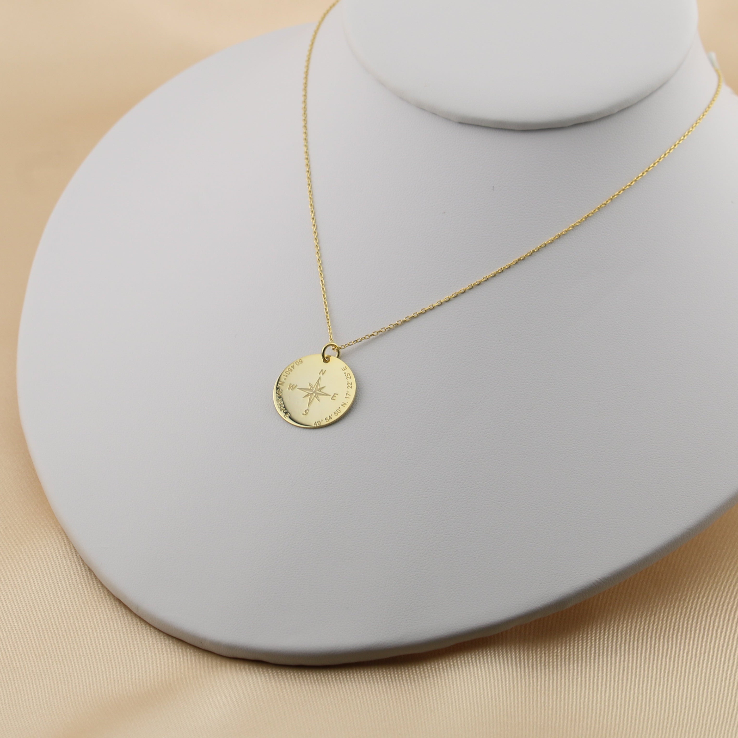 Compass coin necklace on cable chain