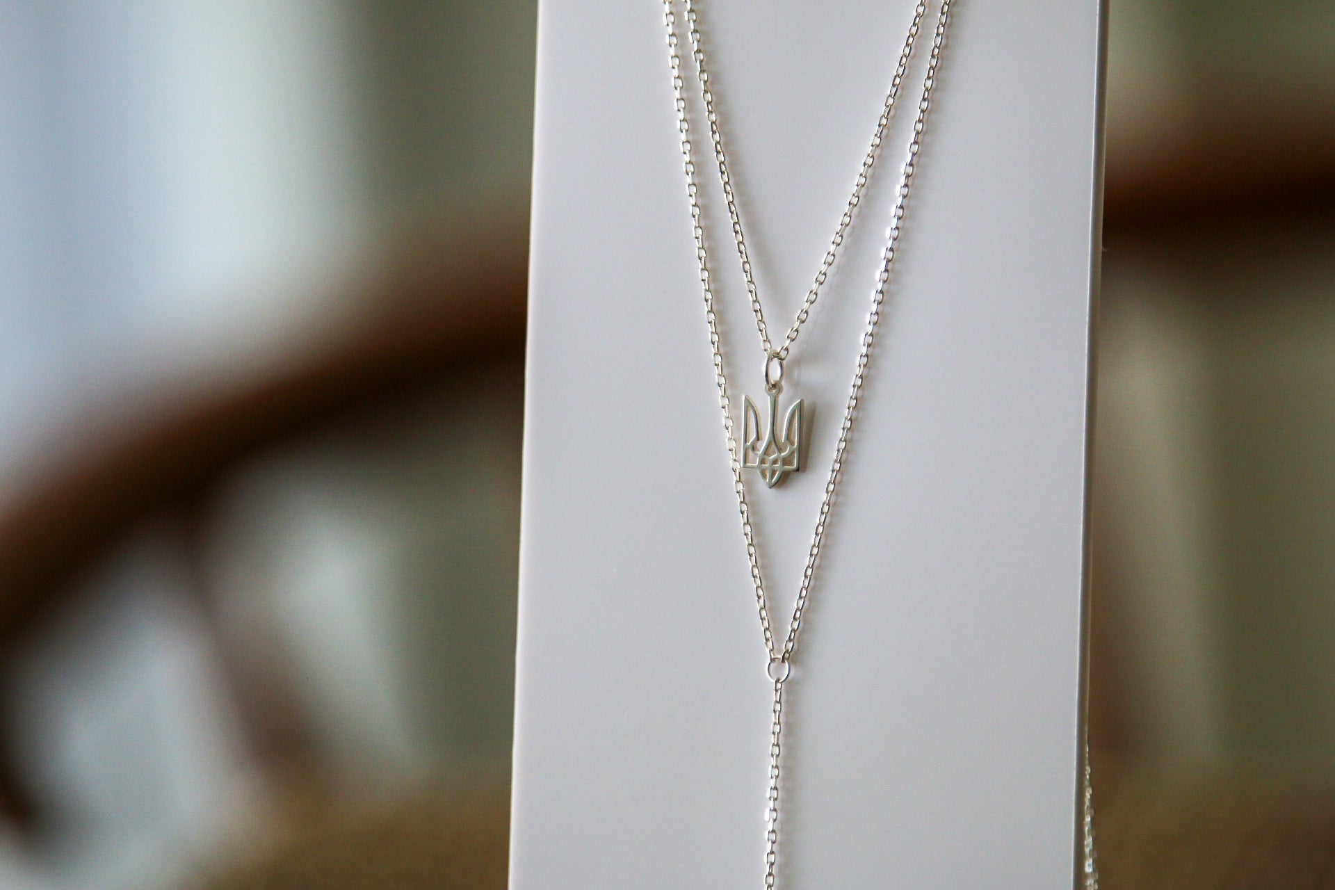 14K White Gold Trident Stack Double Strand Necklace