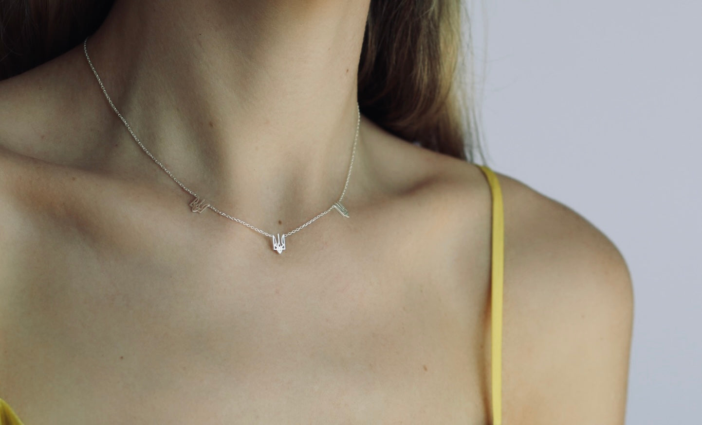 Silver Tiny Triple Trident Choker Necklace