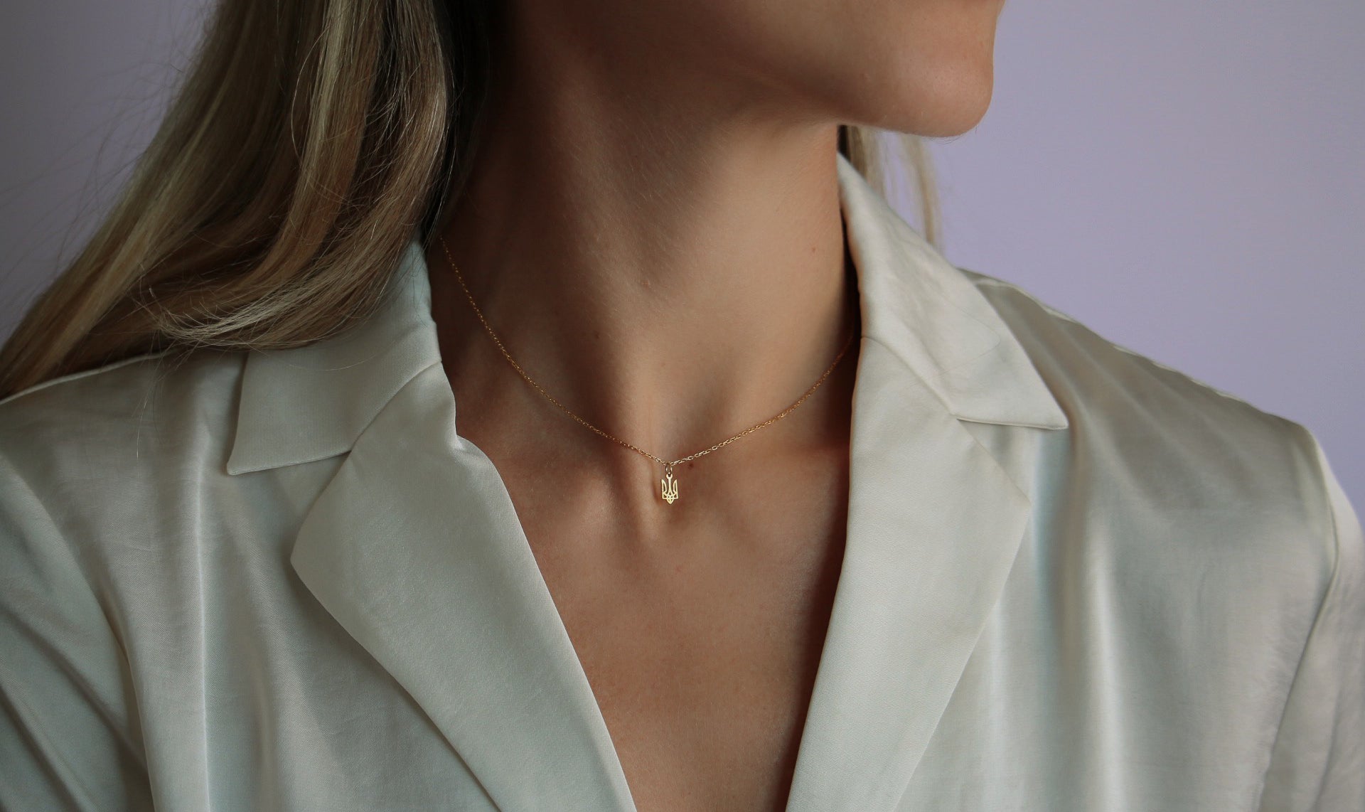 14K Yellow Gold Tiny Ukraine trident necklace