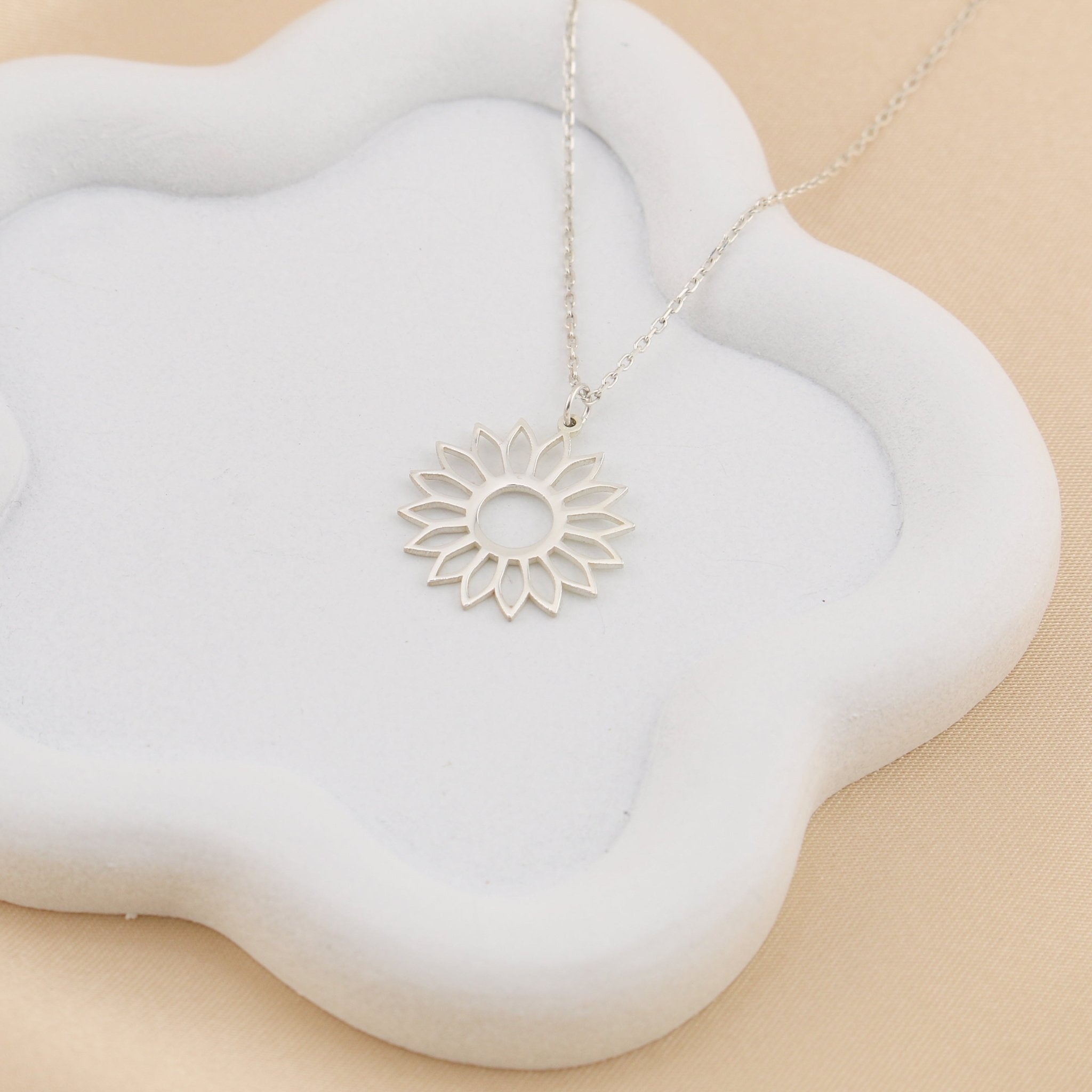 Minimalist Sunflower Necklace – Sterling Silver - Taras Lesya
