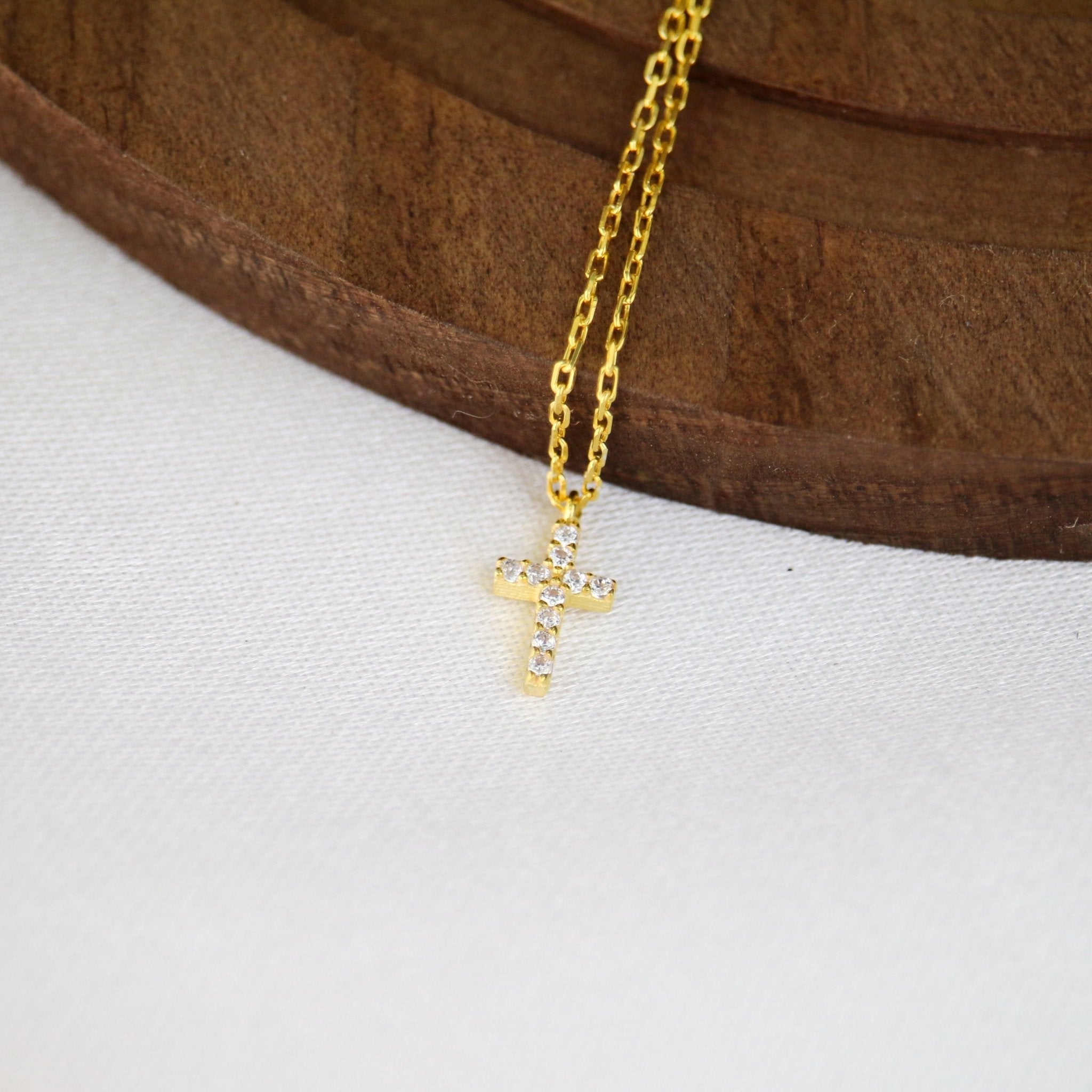 Rhinestone Cross Necklace - Sterling Silver - Taras Lesya