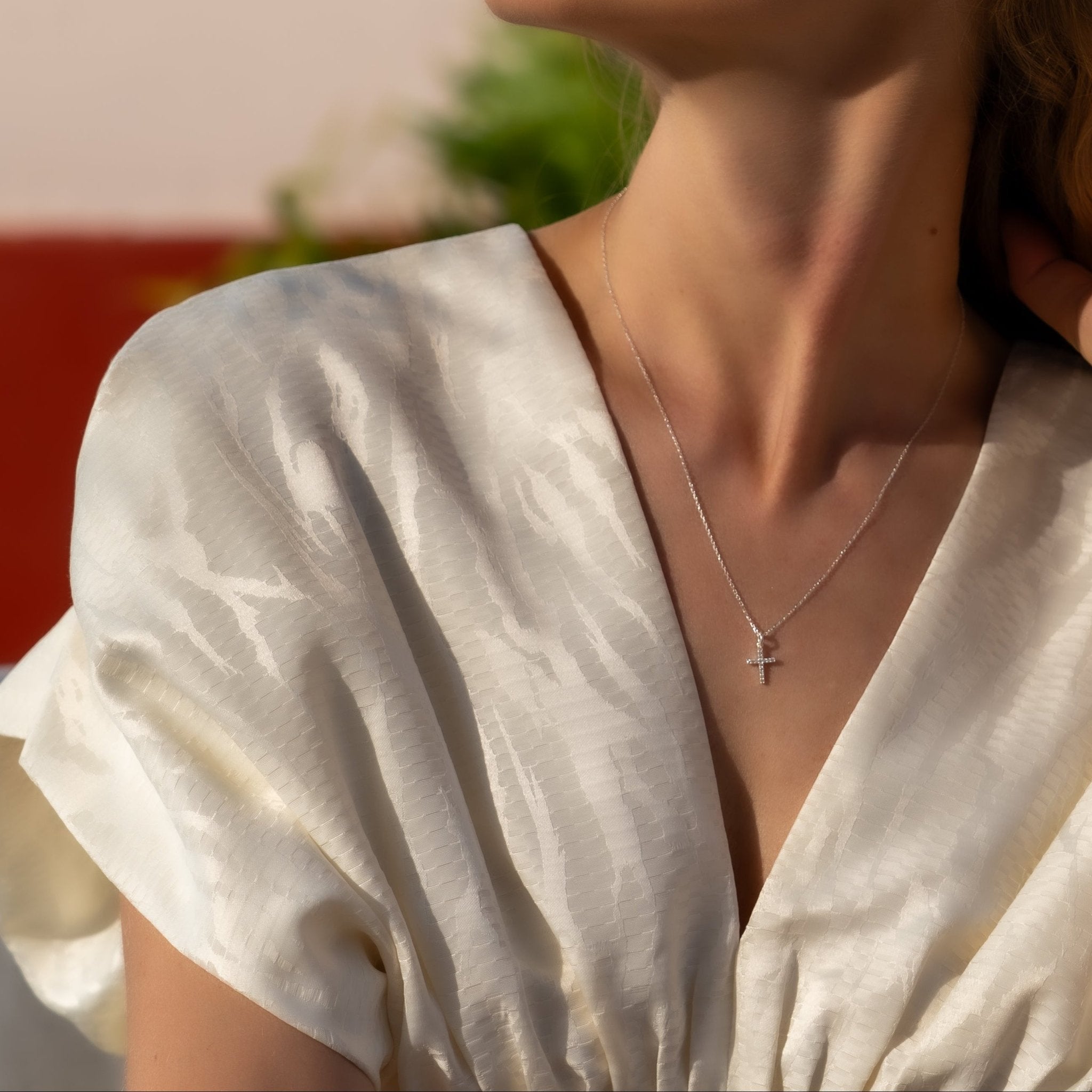 Rhinestone Cross Necklace - Sterling Silver - Taras Lesya