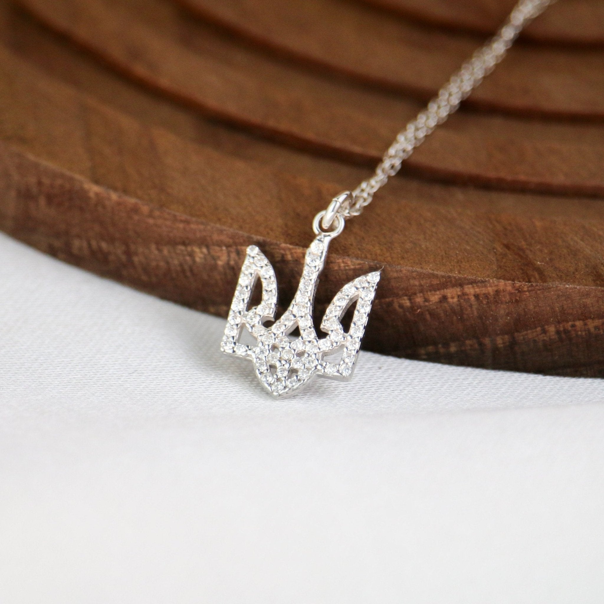 Rhinestone Trident Necklace - Sterling Silver - Taras Lesya