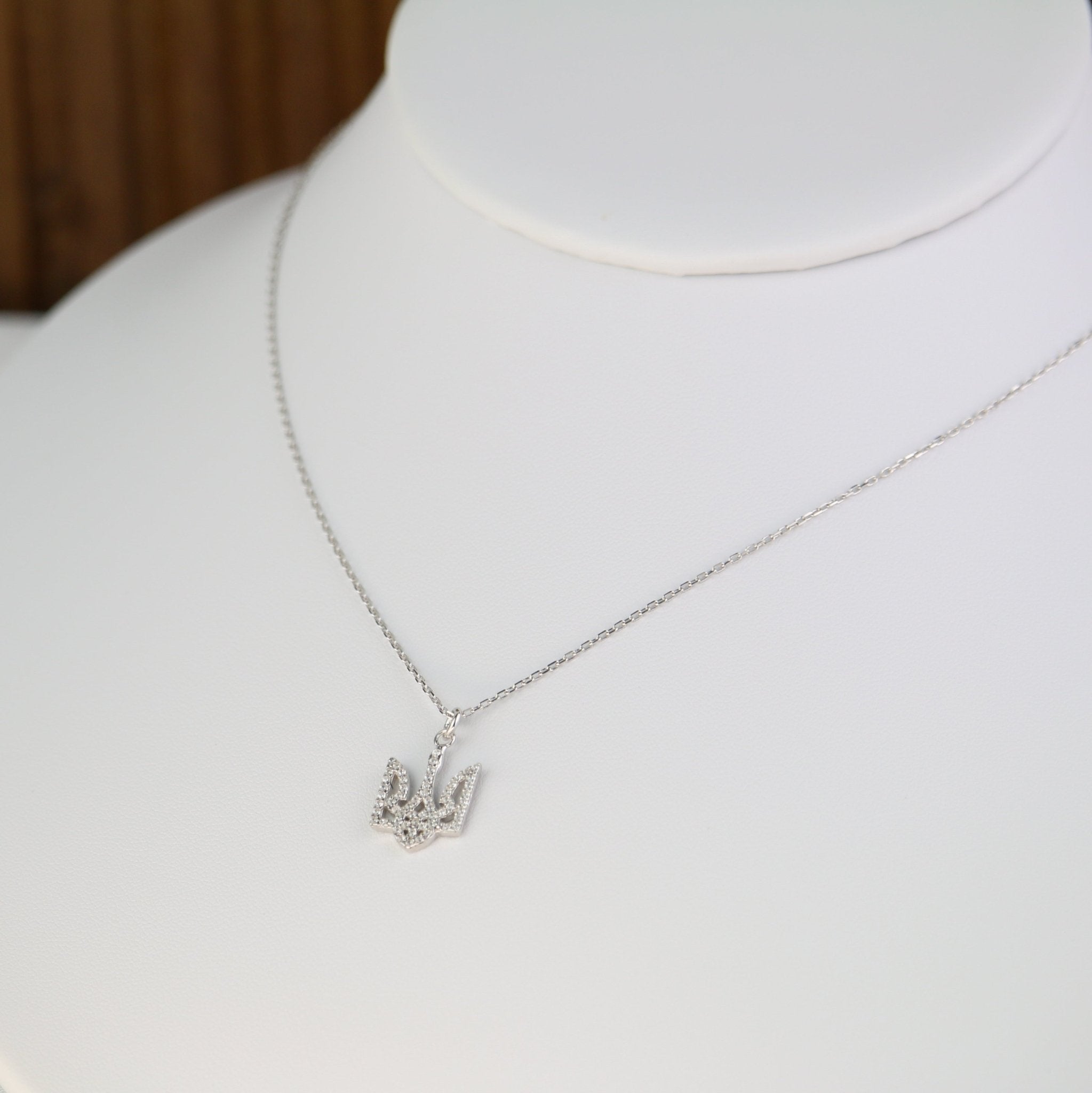 Rhinestone Trident Necklace - Sterling Silver - Taras Lesya
