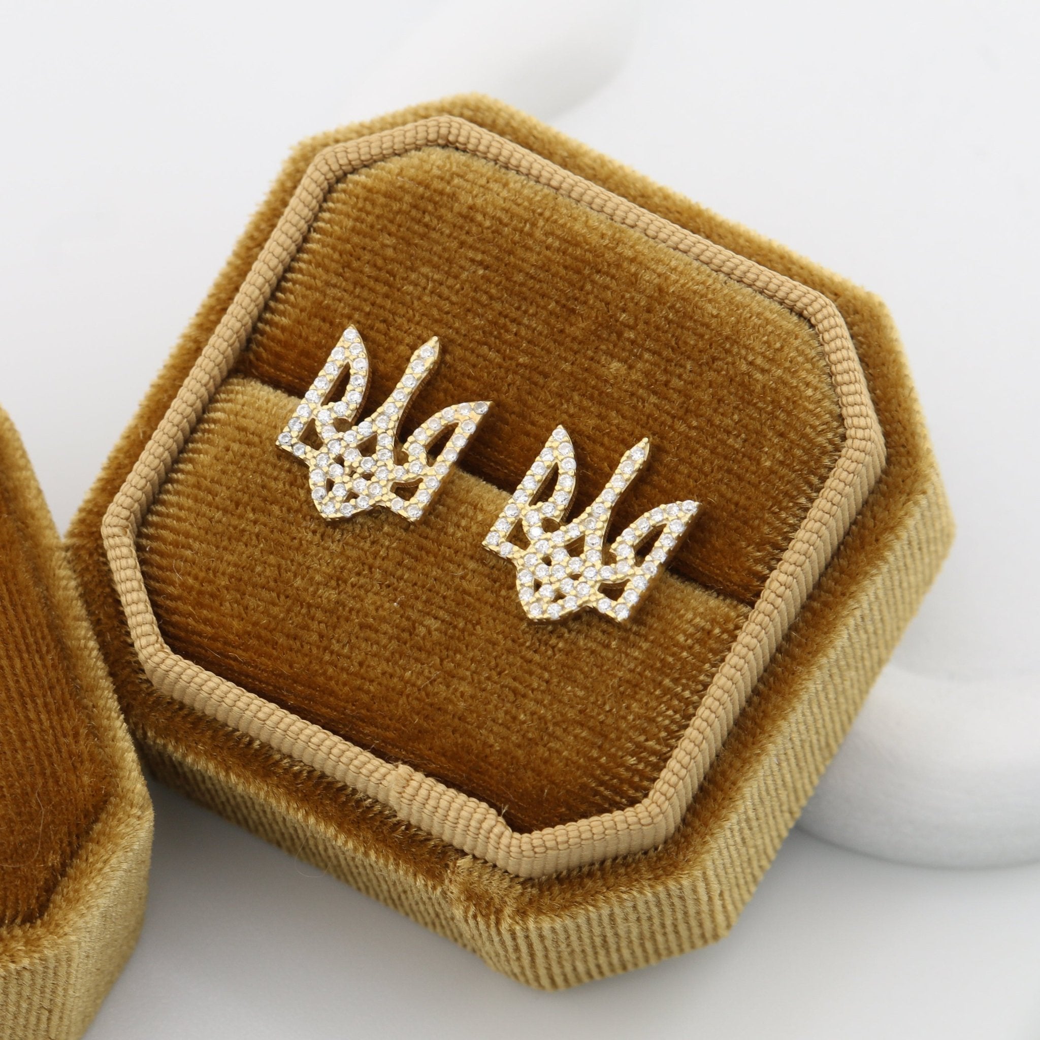 Rhinestone Trident Stud Earring - Sterling Silver - Taras Lesya