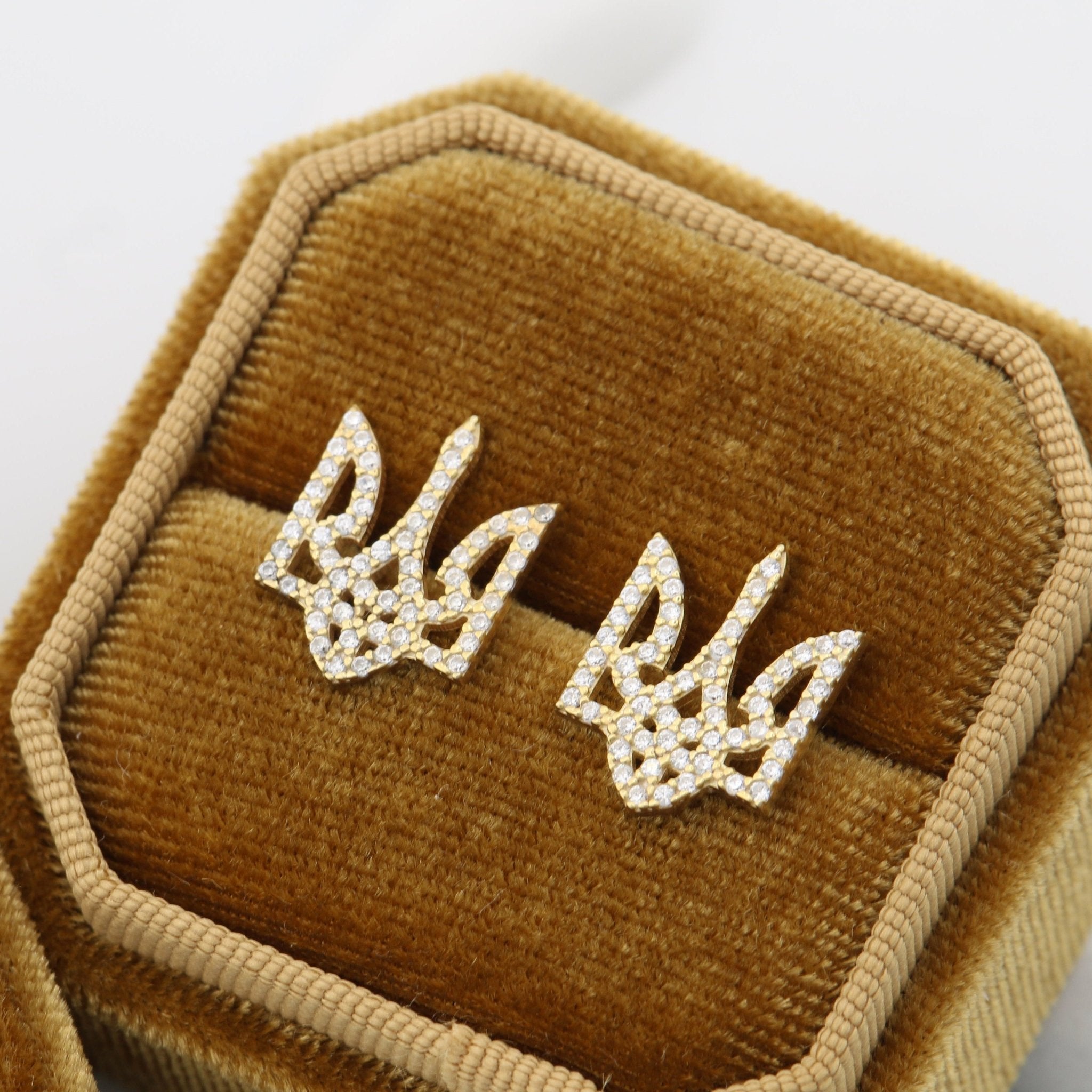 Rhinestone Trident Stud Earring - Sterling Silver - Taras Lesya