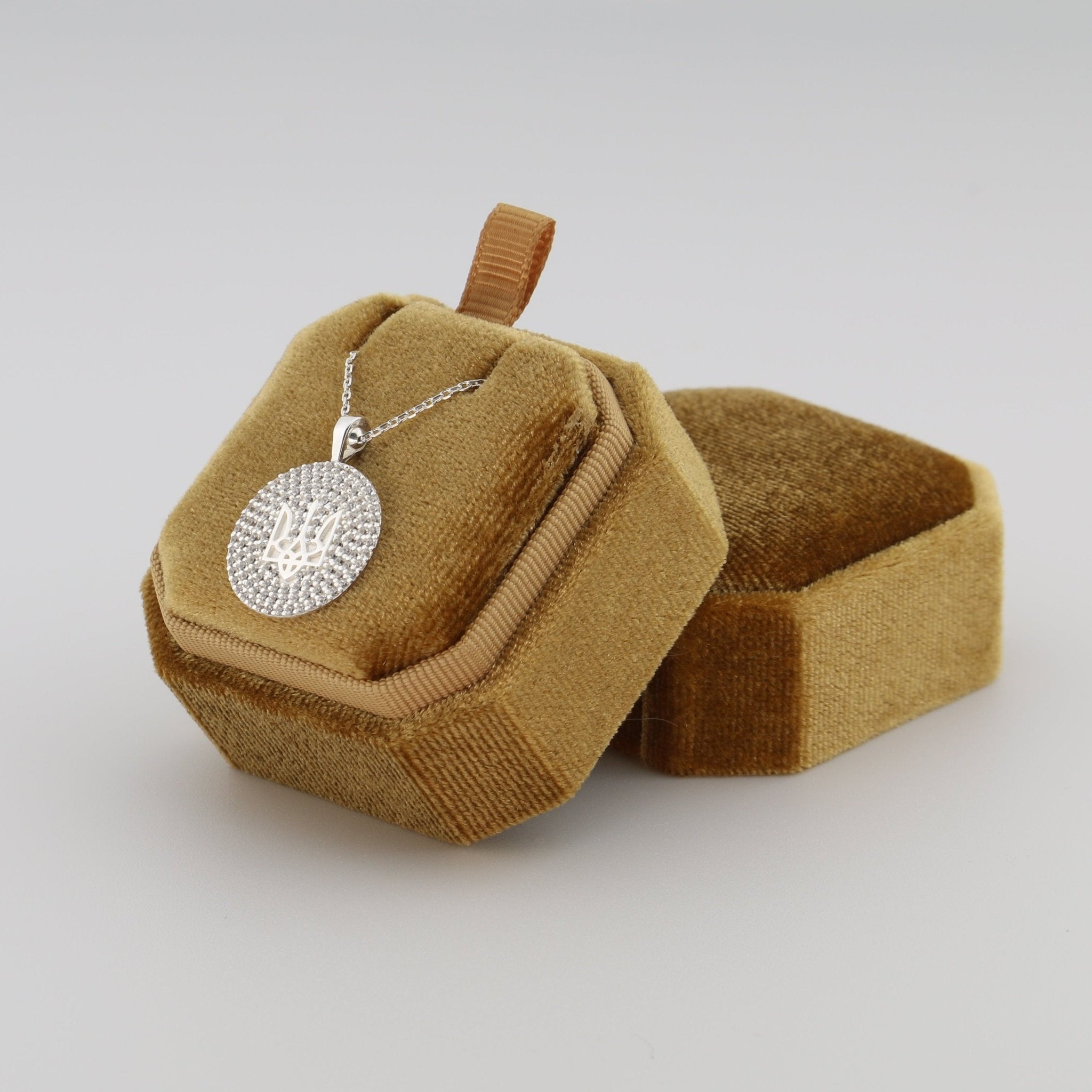 Trident on Rhinestone Coin Necklace - Sterling Silver - Taras Lesya