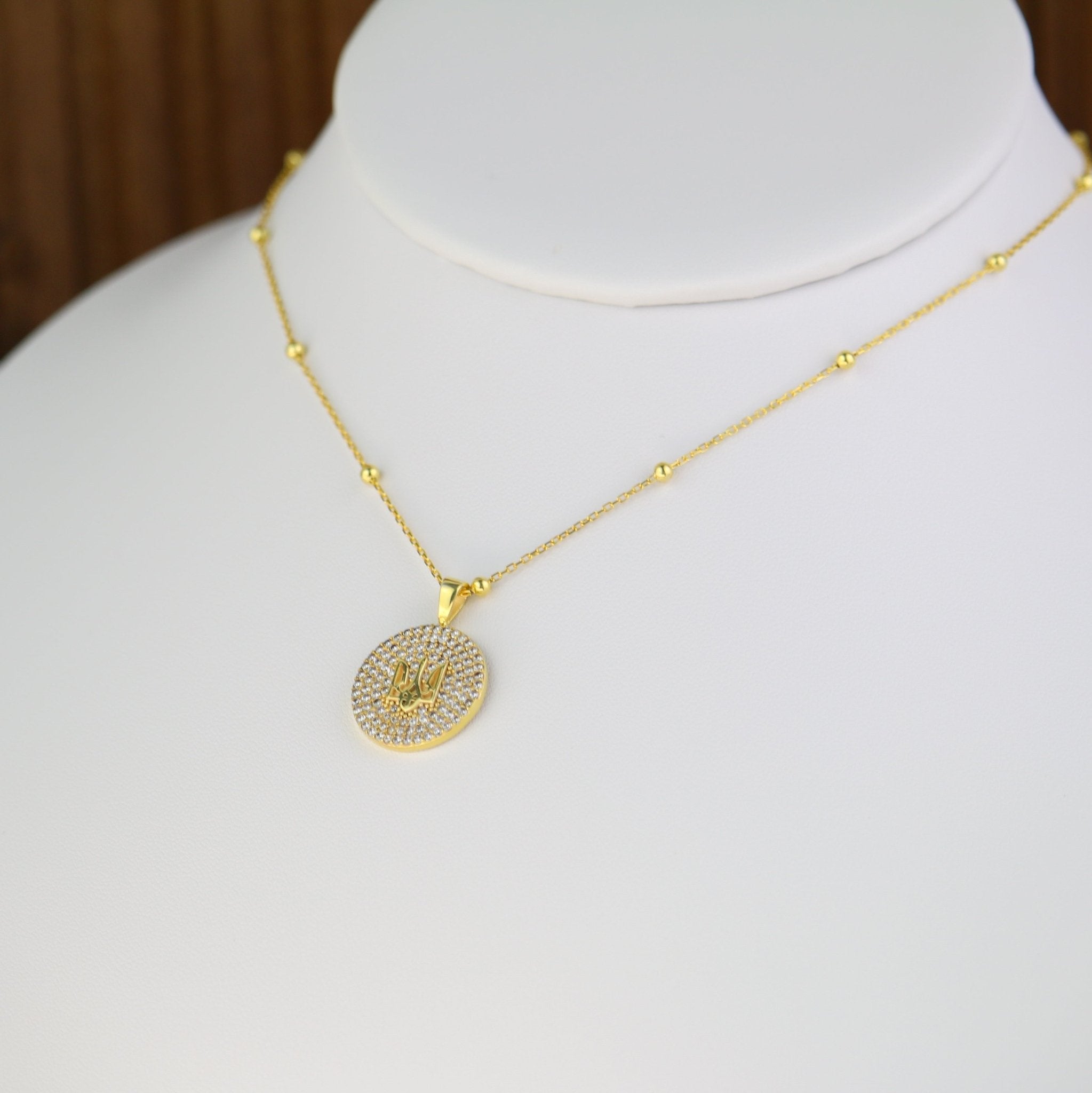 Trident on Rhinestone Coin Necklace - Sterling Silver - Taras Lesya